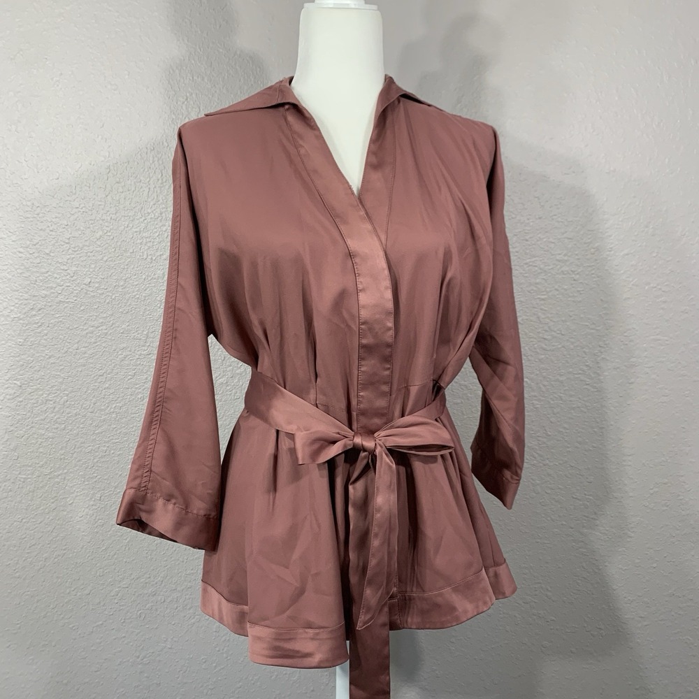 Byron Byron Lars Mauve Pink Button Down Blouse Top‎ With Tie Size Medium EUC